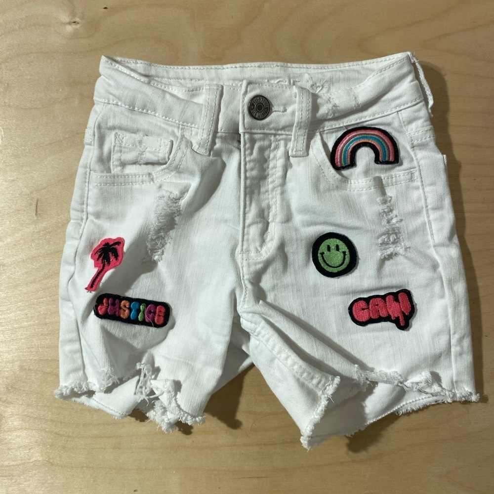 Justice White Kids Denim Shorts with Patches size 8 (MS)